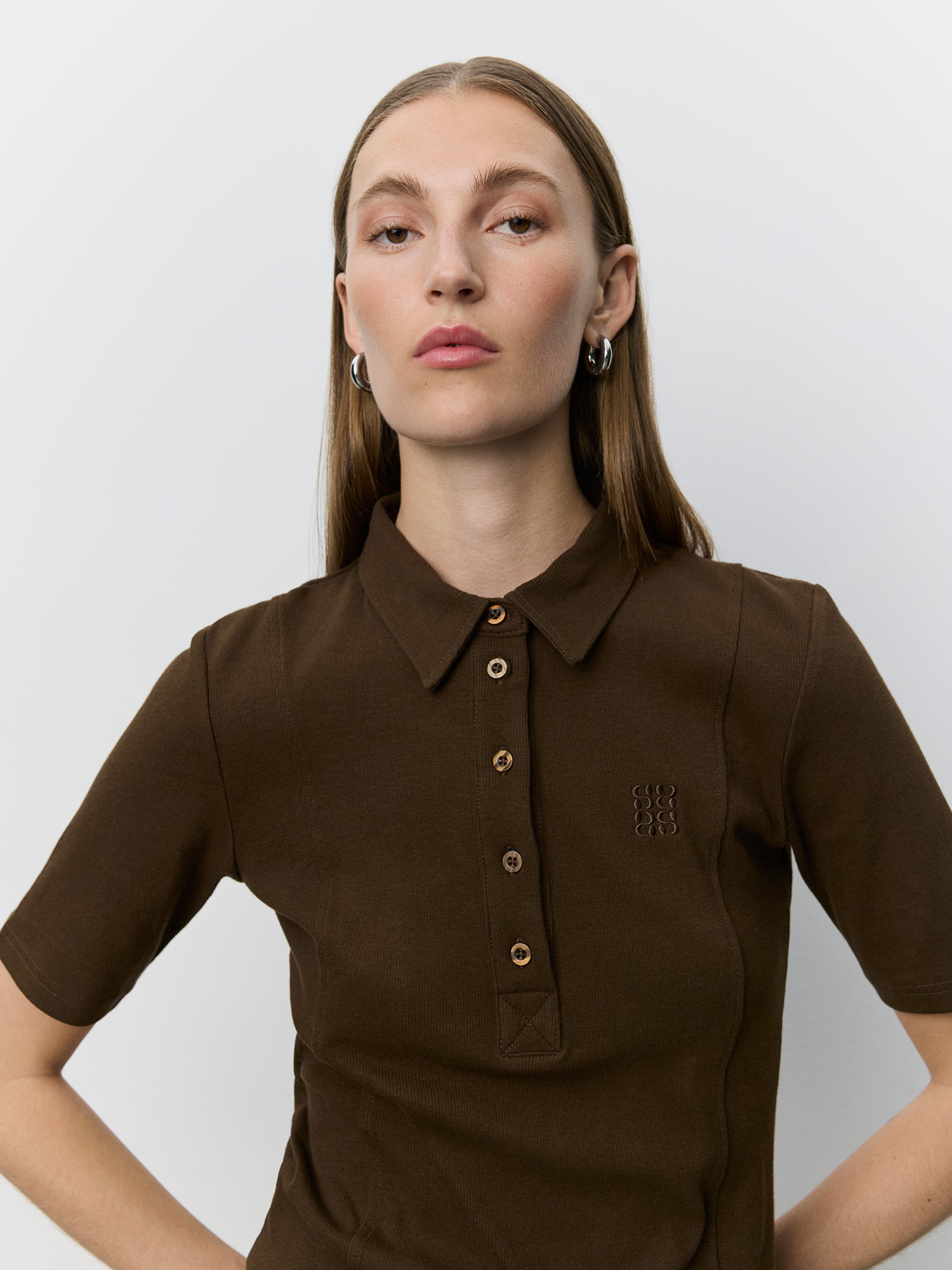 Sofie Schnoor WOMEN BAELASW RIB POLO TEE T-shirt 7025 Dark brown