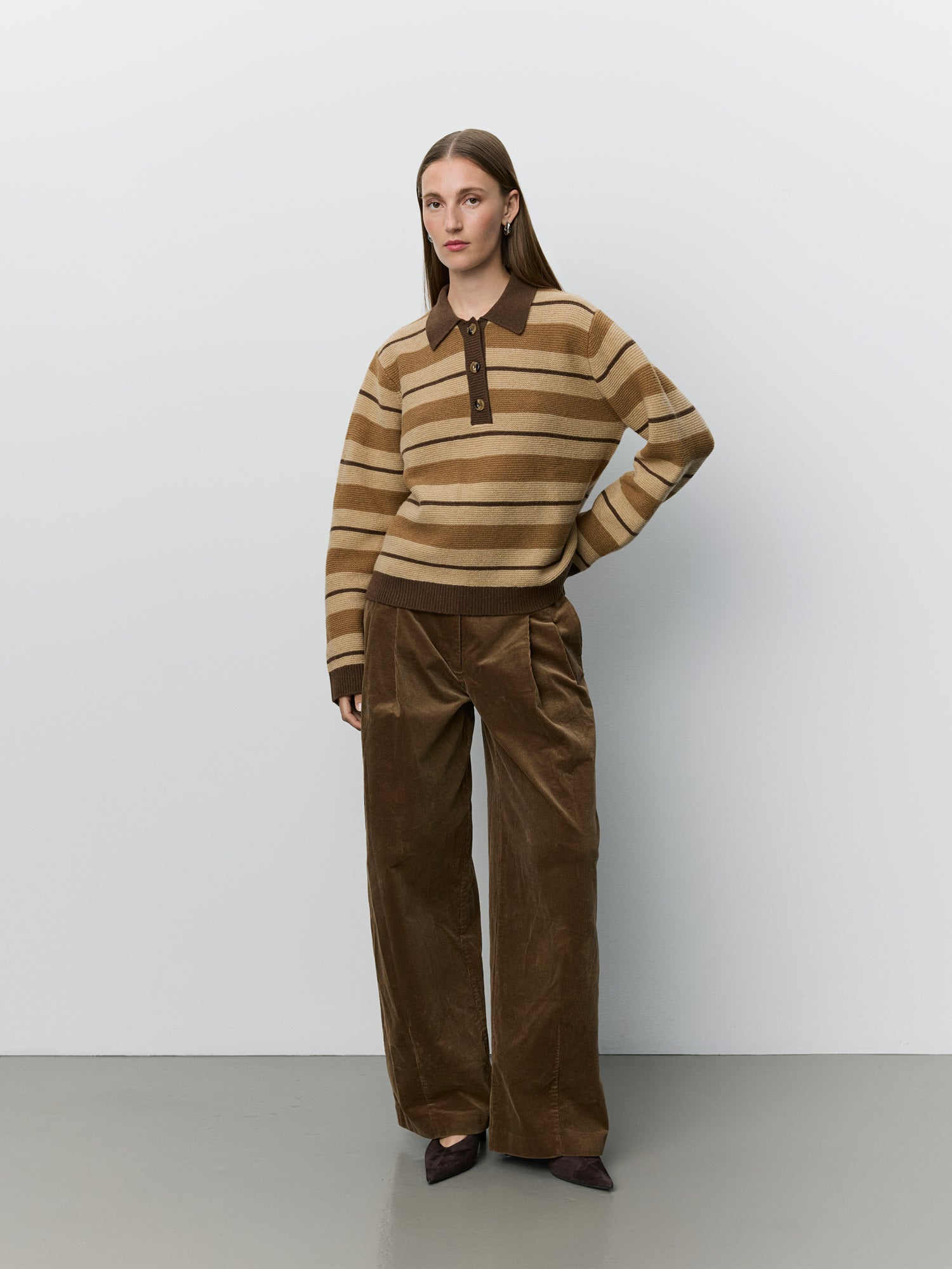 Sofie Schnoor WOMEN STORMASW STRIPET STRIK POLO Cardigan 7071 Brown melange