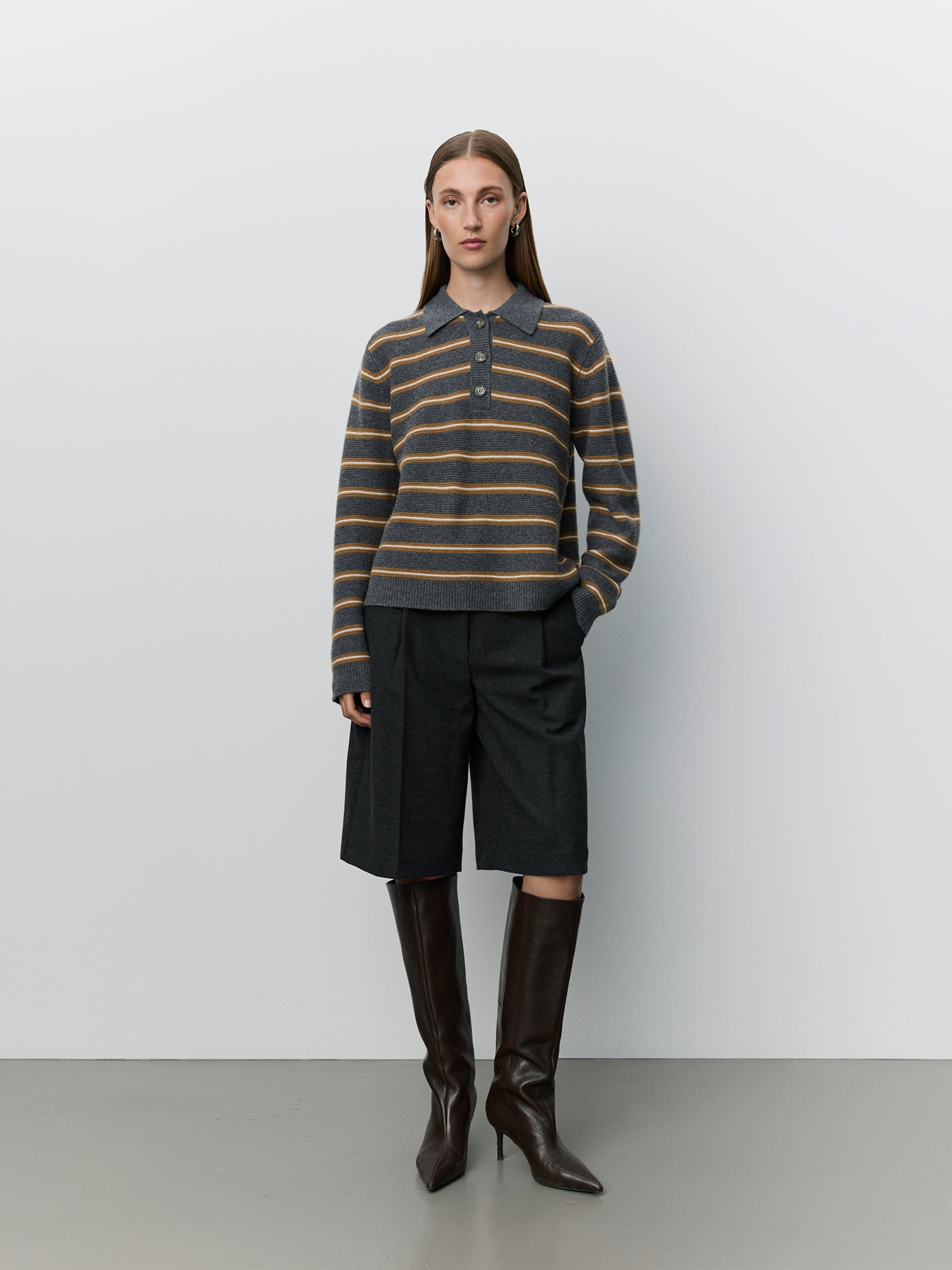 Sofie Schnoor WOMEN STORMASW STRIPET STRIK POLO Cardigan 8011 Dark grey melange