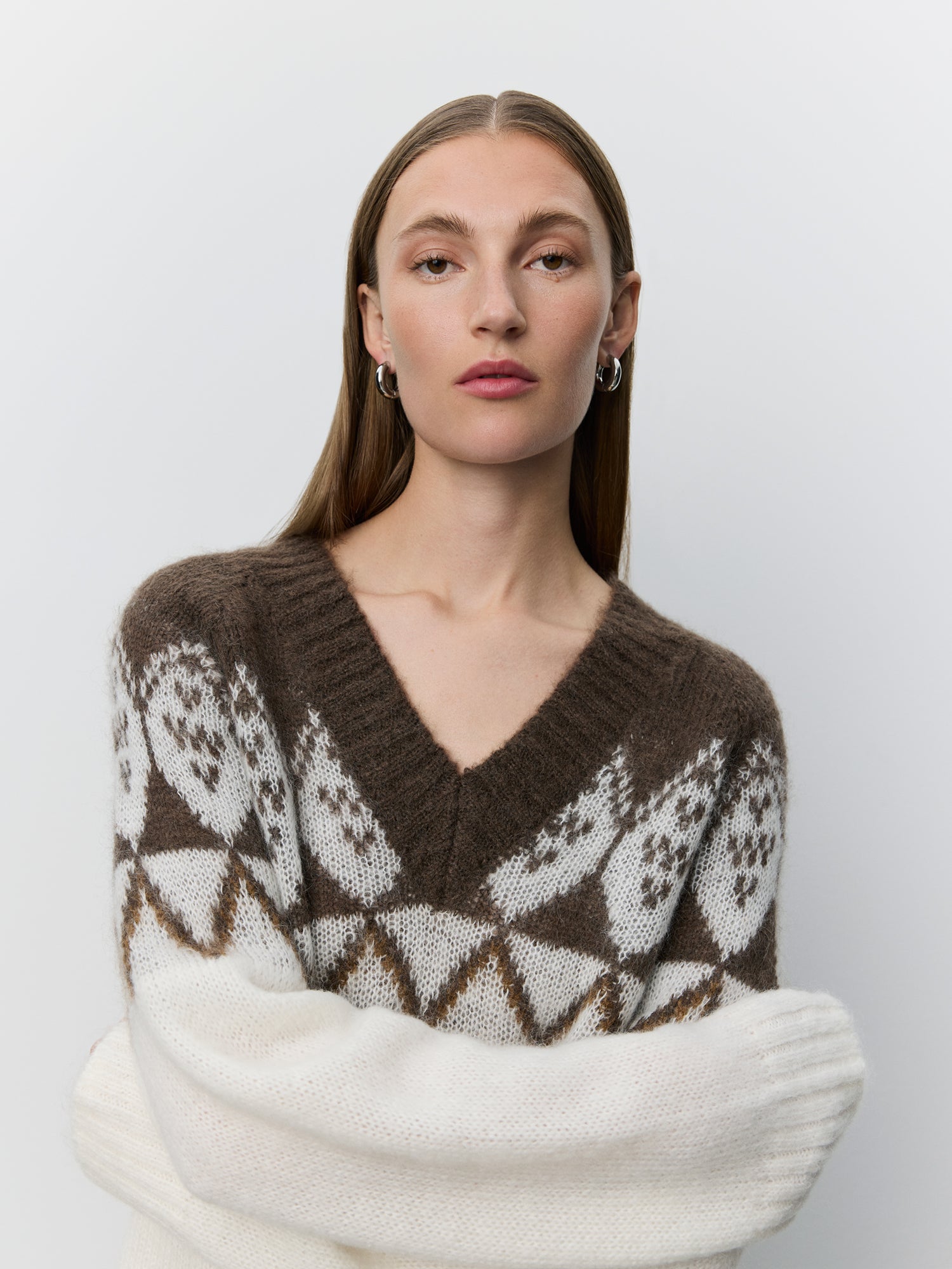 Sofie Schnoor WOMEN ALLEGRASW V-NECK STRIK SWEATER Cardigan 9144 Off White - Brown