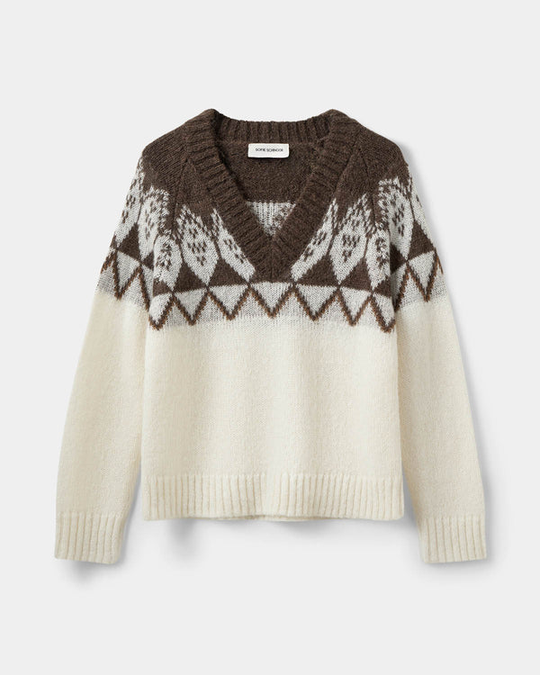 Sofie Schnoor WOMEN ALLEGRASW V-NECK STRIK SWEATER Cardigan 9144 Off White - Brown